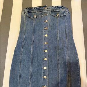 Lena Light Wash Denim Strapless Button Dress